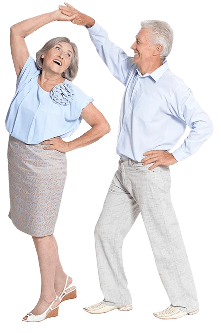 Pareja mayor bailando con libertad de movimiento gracias a Flexacil Ultra